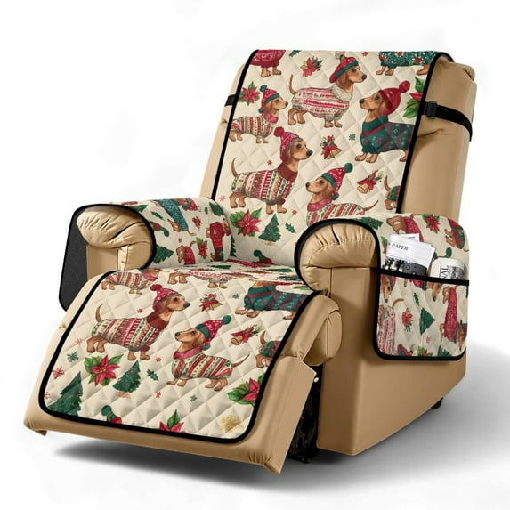 TSOVTHRID Dachshund Dog Christmas Tree Print Recliner Slipcovers, Non Slip Sofa Cover Furniture Protector, Easy to Install Recliner Chair Cover ,Washable Recliner Slipcovers for Christmas Decor