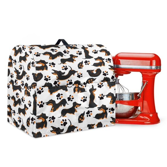 TSOVTHRID Dachshund Dog Paw Print Mixer Cover for 6-8 Quart Stand Mixer Portable Stand Mixer Dust Cover Small Appliance Covers with Top Handle and 2 Pockets for Extra Accessories,L