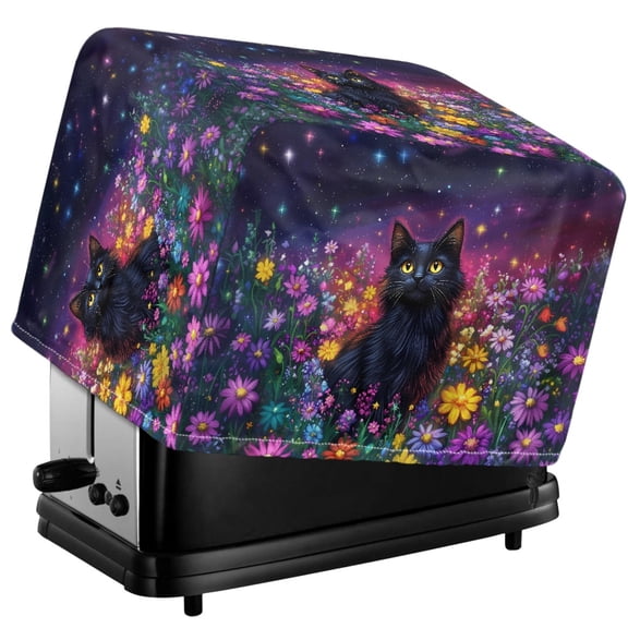 TSOVTHRID Daisy Black Cat Starry Night Print 4 slice Toaster Covers, Polyester Fingerprint Protector for Kitchen Small Appliance Kitchen Machine Dust-proof Cover