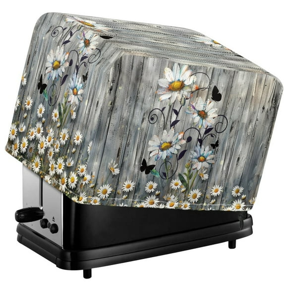 TSOVTHRID Daisy Butterfly Wood Print Toaster Cover for 2 Slice Dust-proof Bread Oven Protector Waterproof Kitchen Small Appliance Cover Home Kitchen Accessories Decor