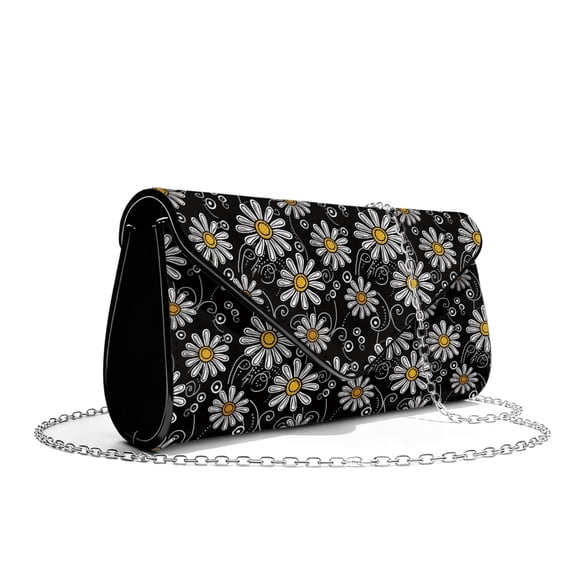 TSOVTHRID Daisy Floral Black Print Clutch Purses for Women Formal Clutch Handbags with Chain Strap Elegant Evening Bag for Wedding Party Cocktail Prom