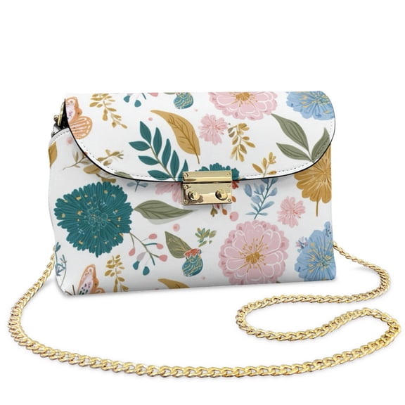 TSOVTHRID Daisy Floral Leaf White Print Womens Crossbody Handbags and Purses Leather Lightweight Small Shoulder Bags for Women Shopping Women's Crossbody Bags Chain Strap