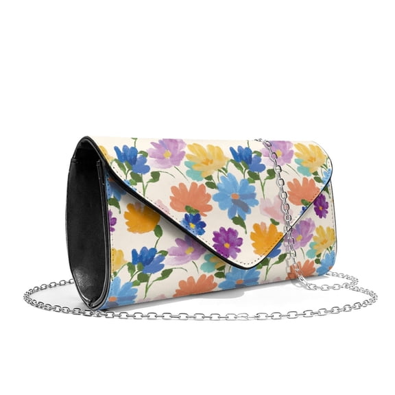 TSOVTHRID Daisy Floral Print Evening Bag Leather Clutch Purses for Women Formal Wedding Handbags with Chain Party Purse Elegant Clutch Bags for Cocktail Prom, Beige