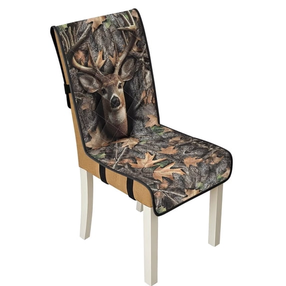 TSOVTHRID Deer Elk Camo Hunting Print Quilted Dining Room Chair Covers Adjustable Practical Chair Seat Covers Stretchy Comfy Water Resistant Seat Cushion Slipcovers, Set of 2