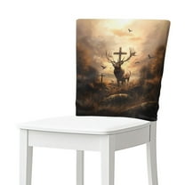 TSOVTHRID Deer Elk Cross Crow Print Chair Back Cover Dining Chair Cover Stretch Polyester Fabric Chairs Protector Slipcovers for Kitchen Hotel Holiday Party Decor, Set of 1