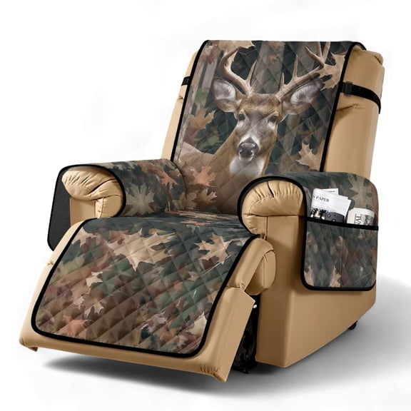 TSOVTHRID Deer Elk Forest Camo Print Non Slip Recliner Cover Stay in Place Washable Dog Chair Cover Furniture Protector with Storage Pocket Ideal Recliner Slipcovers for Pets Dogs
