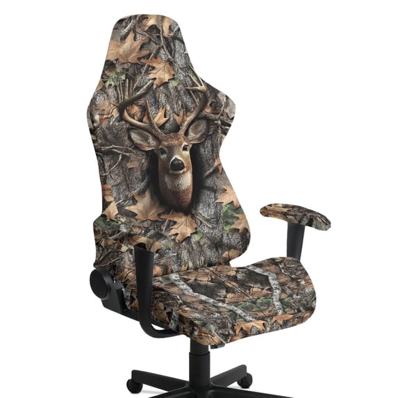 TSOVTHRID Deer Forest Camo Hunting Print 4 PCS Gaming Chair Covers Stretchable Computer Chair Cover with Armrest Slipcovers Elastic Universal Fit Rotating Armchair Covers