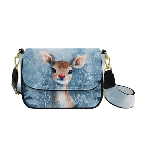 TSOVTHRID Deer Snow Tree Print Crossbody Bags for Women Travel PU Leather Cross Body Purses Trendy Handbags Shoulder Bag with Adjustable Strap