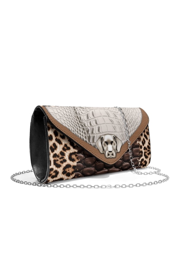 Dog Leopard Snake Skin Print Evening Bag for Women Formal, Leather Clutch Purses Envelope Purses for Wedding Party Cocktail Prom Crossbody Clutch Bag with Chain, Beige