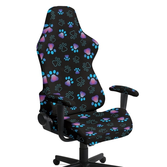TSOVTHRID Dog Paw Black Print 4 Pieces Gaming Chair Cover with Armrest Slipcovers Stretchable Machine Washable Computer Chair Seat Slipcovers Cat Scratch Proof