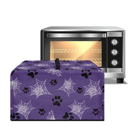 TSOVTHRID Dog Paw Cobweb Violet Print Microwave Oven Cover Fall Small Appliance Dust Cover Protective Toaster Oven Protector for Kitchen Countertop Halloween Decor, 20.9"W x 15.7"D x 12.4"H, L