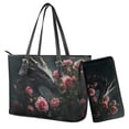 thumbnail image 1 of TSOVTHRID Dragonfly Rose Black Print Handbag and Wallet Set Women Tote Bag Handbags PU Leather Hobo Shoulder Bags 2 Pcs with Coin Purses Waterproof Top Handle Handbag, 1 of 7