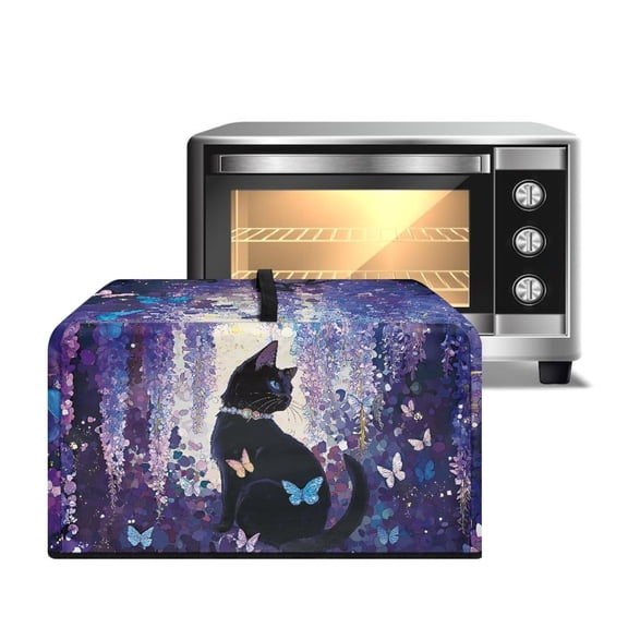 TSOVTHRID Dust-Proof Microwave Oven Grill Cover Protector Dust Cover with Handle Case Protections for Microwave Oven, Black Cat Violet Wisteria Butterfly Print, 20.9"W x 15.7"D x 12.4"H, L