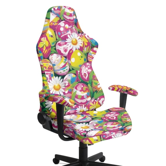 TSOVTHRID Easter Egg Daisy Floral Print 4 Pieces Gaming Chair Covers Slipcovers, Stretchable Elastic Computer Reclining Gaming Chair Seat Cover with Armrest Covers for Easter Decor
