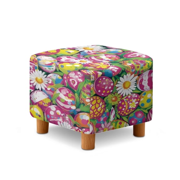TSOVTHRID Easter Egg Daisy Floral Print Ottoman Cover Square, Stretch Ottoman Cover Square Folding Storage Stool Furniture Protector Soft Slipcover for Living Room Easter Decor