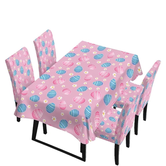 TSOVTHRID Easter Egg Floral Print Tablecloth with Dining Chair Slipcovers Set Rectangle Table Cloth Washable Chair Covers Removable Furniture Dustprooof Cover for Easter Decor, 5 Pcs