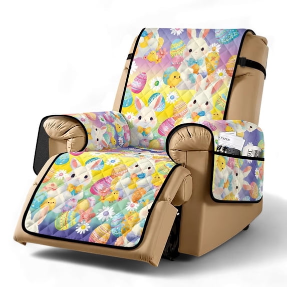 TSOVTHRID Easter Rabbit Egg Chick Print Recliner Chair Covers Non Slip Lazy Boy Recliner Cover Stretch Reclining Chair Cover Washable Furniture Protector Covers with Elastic Strap for Easter Decor