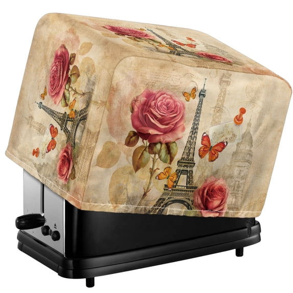 TSOVTHRID Eiffel Tower Rose Butterfly Print 2 Slice Toaster Cover Waterproof Bread Maker Protective Cover Stain Resistant Kitchen Small Appliance, Home Table Decor Gifts