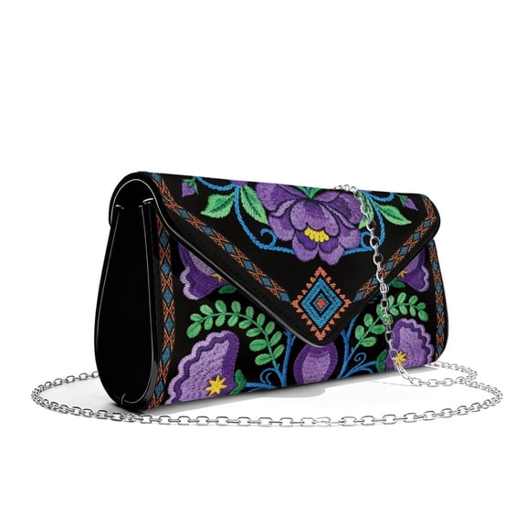 TSOVTHRID Evening Bag Clutch Purses for Women Leather Envelope Bag Ladies Black Clutch Handbags for Formal Wedding Party Cocktail with Chain Strap, Purple Floral Aztec Tribal Print