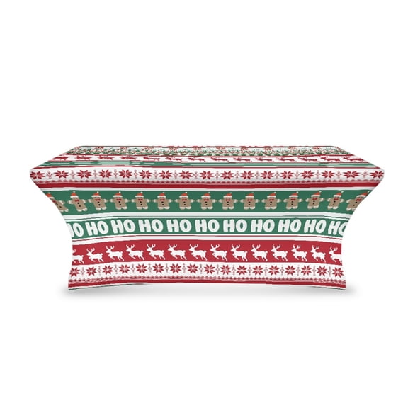 TSOVTHRID Fitted Polyester Table Covers Christmas Reindeer Stripe Print 6ft Stretch Tablecloths for 6 Foot Tables Elastic Rectangle Table Cloths for Banquet Birthday Party Christmas Decor