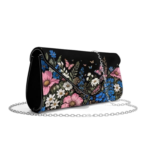 TSOVTHRID Floral Butterfly Black Print Womens Clutch Purses Ladies Party Handbag Dressy Evening Envelope Bag for Formal Wedding Cocktail Prom with Detachable Chain