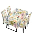 thumbnail image 1 of TSOVTHRID Floral Geometric Patchwork Print 5-Piece Tablecloth and Chair Covers Set, Stretchable Washable Spandex Table Cloth with Dinning Chair Cover for Home, Hotel, Banquet, Wedding, Party Decor, 1 of 7