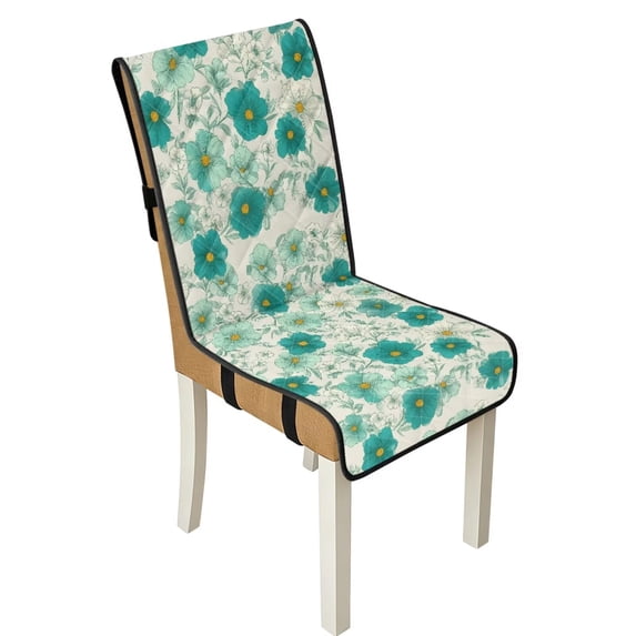 TSOVTHRID Floral Leaf Cyan Print Quilted Dining Room Chair Covers Soft Armless Chair Slipcovers with Detachable Strap Stretch Seat Cushion Covers for Dining Room, Set of 4