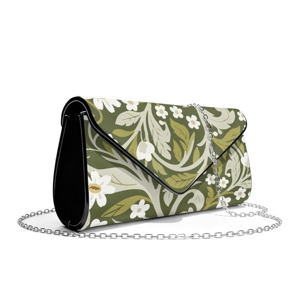 TSOVTHRID Floral Leaf Print Women's Evening Bag Formal Clutch Purse Green Party Handbags with Chain Elegant PU Leather Crossbody Clutch Bag for Wedding Cocktail Prom