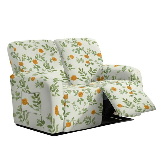 TSOVTHRID Floral Pale Green Print Loveseat Couch Covers 6-Piece Loveseat Recliner Covers with Elastic Bottom Stretch Polyester Furniture Protector for Love Seat Sofa