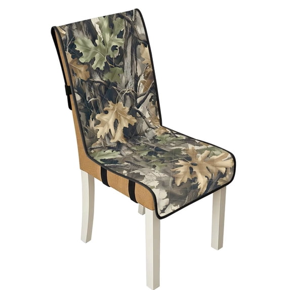 TSOVTHRID Forest Camo Hunting Print Quilted Dining Chair Covers Stretch Armless Chair Slipcovers Non-Slip Scratch Resistant Seat Cushion Covers for Home, Restaurant, Set of 1