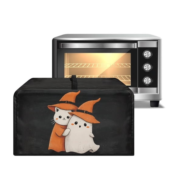 TSOVTHRID Ghost Cat Witch Hat Black Print Microwave Oven Dust Cover Dust-Proof Microwave Oven Cloth Cover Kitchen Appliance Protector for Microwave Ovens Halloween Decor, 20.9"W x 15.7"D x 12.4"H, L
