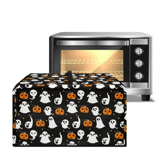 TSOVTHRID Ghost Pumpkin Star Print Microwave Oven Cover Toaster Oven Dustproof Cover for Halloween Decor Kitchen Appliance Protector with Storage Bag Machine Washable, 18.25"W x 14.5"D x 11"H, S