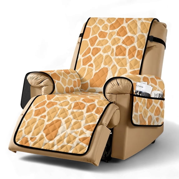 TSOVTHRID Giraffe Orange Print Recliner Chair Covers with Pocket Single Reclining Slipcover Non-Slip Lazy Boy Recliner Armchair Cover with Elastic Strap Furniture Protector for Pets