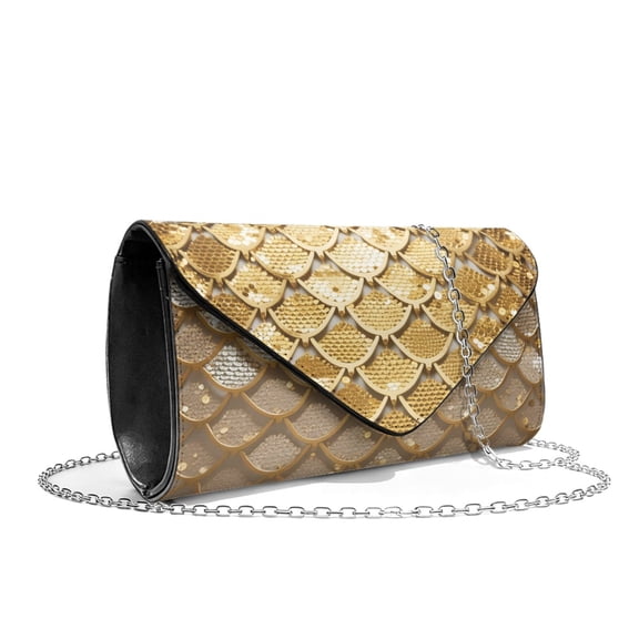 TSOVTHRID Gold Scale Print Evening Bag Clutch Purses for Women Leather Envelope Bag Ladies Clutch Handbags for Formal Wedding Party Cocktail with Chain Strap