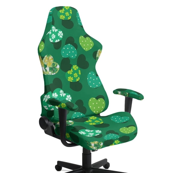 TSOVTHRID Green Shamrock Heart Print 4 PCS Gaming Chair Covers Slipcovers with Armrest Covers, Anti-Dust Stretchable Game Computer Office Desk Chair Cover Protector for St. Patrick's Day Decor