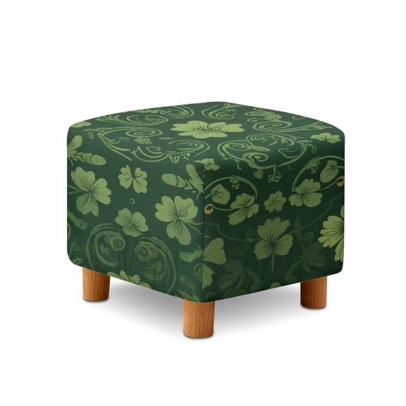 TSOVTHRID Green Shamrock Leaf Print Stretch Ottoman Cover Square Ottoman Slipcovers for Foot Stool & Folding Storage Furniture Cover with Elastic Bottom for Home St. Patrick's Day Decor