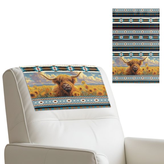 TSOVTHRID Headrest Covers for Recliners Non Slip Sofa Headrest Protector Aztec Tribal Highland Cattle Sunflower Print Couch Head Rest Covers for Home Office Decoration 17x27 in, 1 Piece
