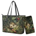 thumbnail image 1 of TSOVTHRID Hedgehog Strawberry Leaf Print Women's Handbag with Matching Wallet 2-Piece Purse and Wallet Set Large Capacity Top Handle Tote Bag Green Hobo Shoulder Handbag for Women, 1 of 7
