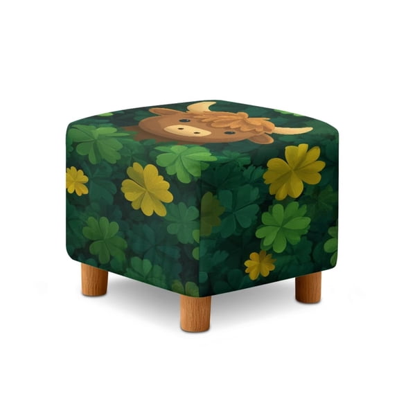 TSOVTHRID Highland Cattle Shamrock Print Ottoman Slipcovers Stretch Square Footrest Stool Covers Anti-Slip Ottoman Cover for Foot Stool Furniture Protector with Elastic Bottom St. Patrick's Day Decor