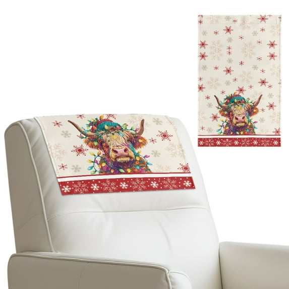 TSOVTHRID Highland Cattle Snoweflake Print Headrest Covers for Recliners Waterproof Sofa Headrest Protector Couch Stain Resistant Furniture Protector for Home Christmas Decor 17x27 in, 2 Pieces