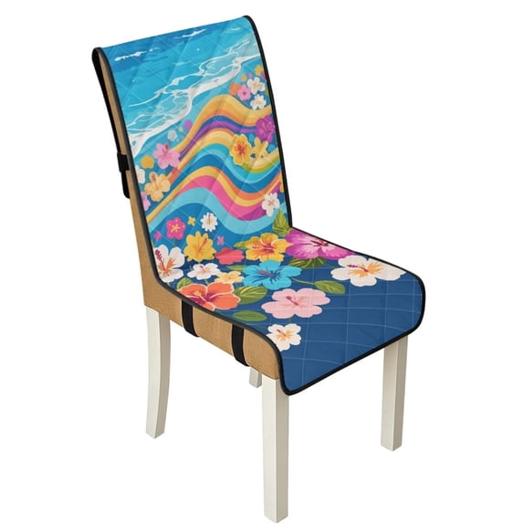 TSOVTHRID Hippie Hibiscus Floral Wave Print Quilted Dining Chair Covers, Stretchy Removable Chair Cushion Slipcovers with Elastic Band, Seat Covers for Dining Room, Kitchen, Set of 4