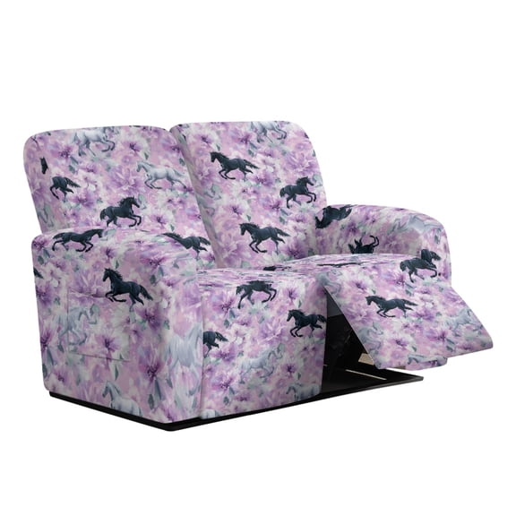 TSOVTHRID Horse Floral Purple Print Loveseat Sofa Slipcover for 2 Seat Couch Sofa 6-Piece Sofa Cover with Pockets Stretch Furniture Protector for Pets