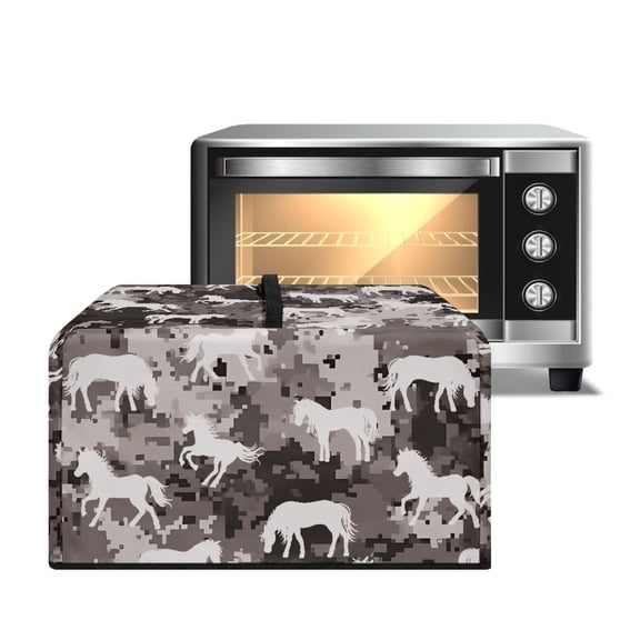 TSOVTHRID Horse Pixel Camo Print Microwave Oven Cover Toaster Oven Dustproof Cover Large Size Kitchen Appliance Protector with Top Handle Machine Washable, 18.25"W x 14.5"D x 11"H, S
