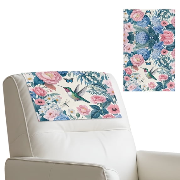TSOVTHRID Hummingbird Butterfly Print Headrest Cover for Recliner Chair Recliner Headrest Protector Recliner Sofa Cover Peony Hydrangea Flower Print Sofa Couch Head Rest Covers 17x27 in, 3 Pieces