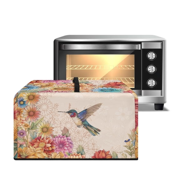 TSOVTHRID Hummingbird Flower Print Microwave Dust Cover Toaster Oven Dustproof Cover Stain-Resistant Oil-Proof Smart Oven Protector for Kitchen Countertop, 18.25"W x 14.5"D x 11"H, S