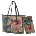 thumbnail image 1 of TSOVTHRID Hummingbird Hibiscus Floral Print Handbag and Wallet Set Womens Tote Bag with Matching Wristlet Wallet Pu Leather Top Handle Handbag Satchel Purse for Shopping Walking, 1 of 7