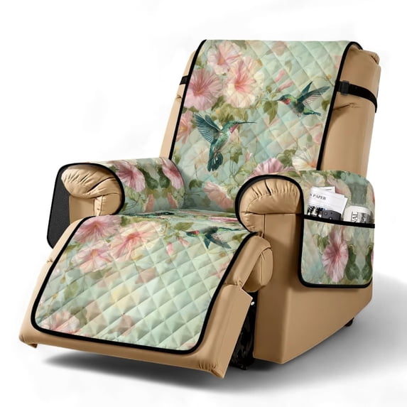 TSOVTHRID Hummingbird Petunia Flower Print Recliner Chair Covers Lazy Boy Recliner Cover Non-Slip Soft Recliner Slipcovers Sofa Covers Washable Furniture Protector with Elastic Strap for Dog