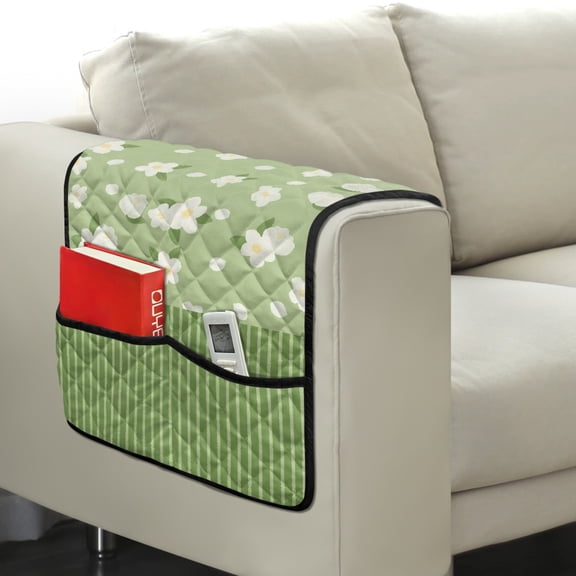 TSOVTHRID Jasmine Stripes Print Couch Arm Covers with 2 Organizer Pockets Soft Couch Protector Anti-Slip Slipcovers for Pet Armchair, Loveseat, Recliner