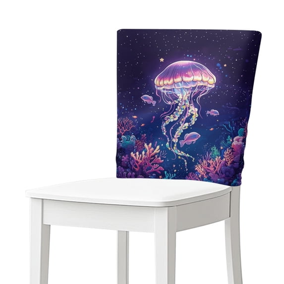 TSOVTHRID Jellyfish Coral Star Print Removable Chair Back Cover Dining Room Chair Cover Elastic Chairs Back Protector Cover for Kitchen Hotel Holiday Party Decor, Set of 2