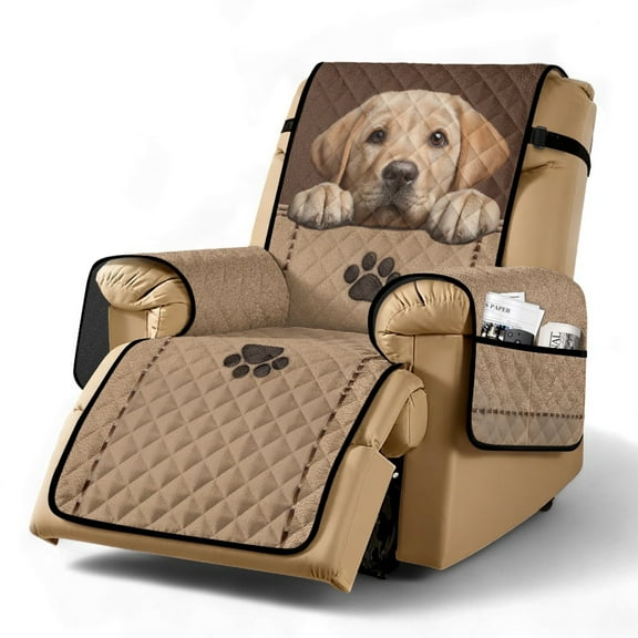 TSOVTHRID Labrador Dog Paw Print Recliner Chair Cover Non Slip Covers for Recliner Chairs with Pocket Washable Reclining Chair Cover Water Resistant Furniture Protector